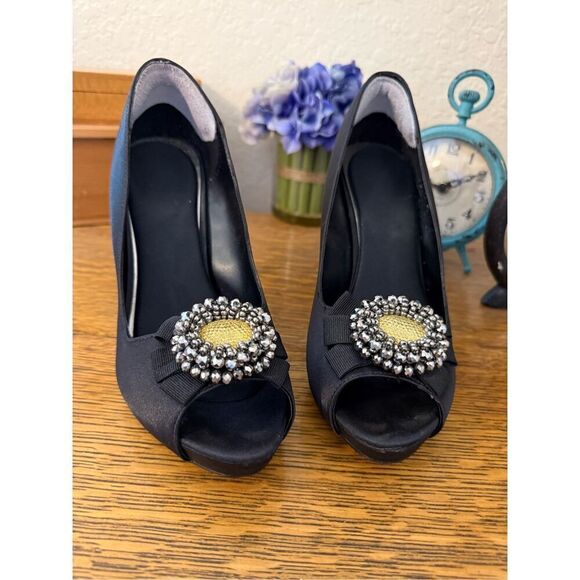 Apt. 9 Black Embellished Cindy Platform Peep Toe Shoes Size 9.5 Y2K, Whimsygoth - Picture 3 of 13